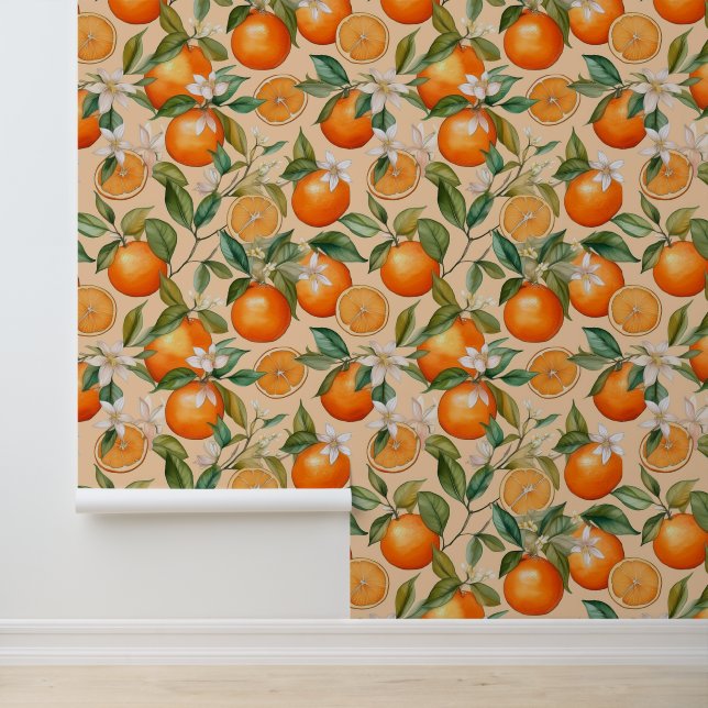 Oranje lente bloesems Waterverf Behang (Applicatie)