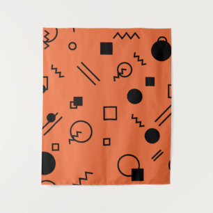 Oranje, leuk, trendy, geometrische Memphis-afbeeld Wandkleed