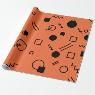 Oranje, leuke, trendy, geometrische Memphis-afbeel Cadeaupapier