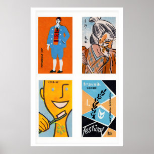 Oranje & Lichtblauwe Luciferdoosjes Labels Rasterp Poster