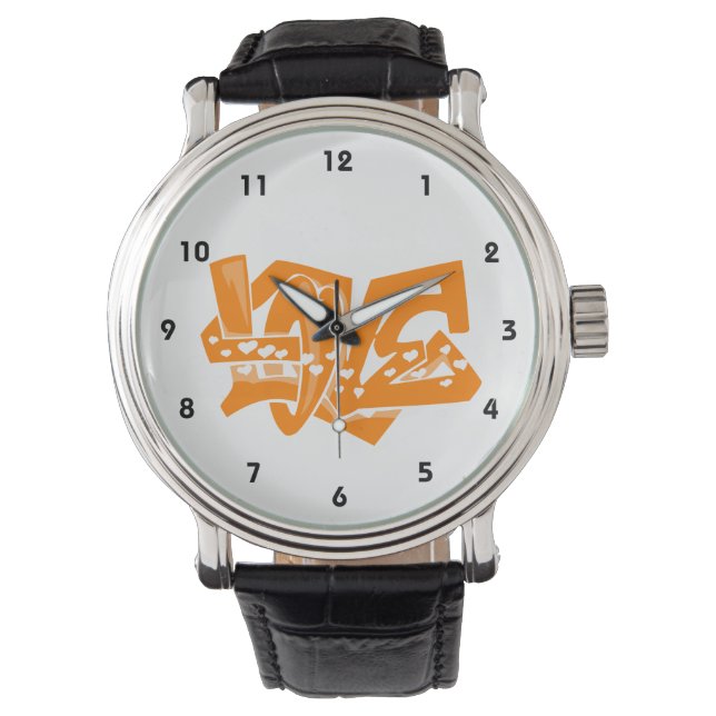 Oranje liefde graffiti horloge (Voorkant)