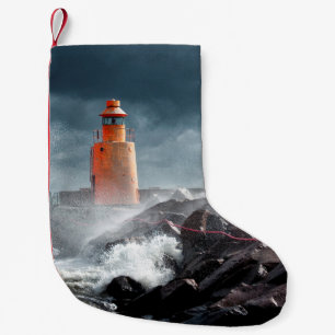 ORANJE LIGHTHOUSE OP ROCK KLEINE KERSTSOK