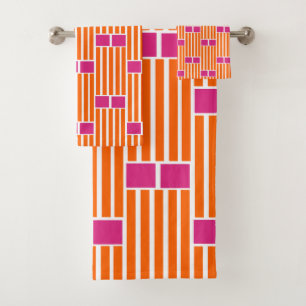 Oranje lijnen en roze dozen bad handdoek