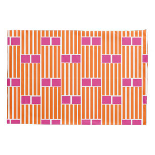Oranje lijnen en roze dozen kussensloop