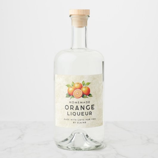 oranje likeur met sinaasappels en bladeren likeurfles etiket (Voorkant)
