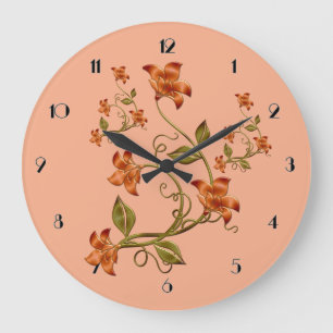 Oranje Lillies Floral Pattern Peach Wall Clock Grote Klok