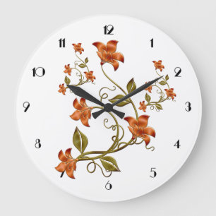 Oranje Lillies Floral Pattern Wall Clock Grote Klok