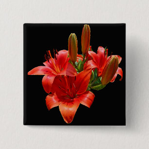 Oranje Lily Blossom Vierkante Button 5,1 Cm