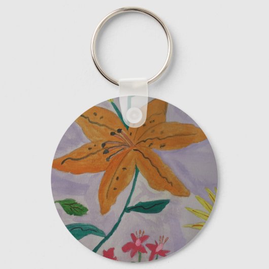 Oranje Lily Button Key Ring Sleutelhanger (Voorkant)