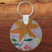 Oranje Lily Button Key Ring Sleutelhanger (Voorkant)