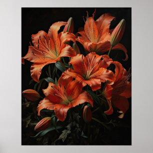 Oranje Lily Flowers Art Print Poster