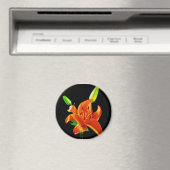 Oranje Lily op zwart Magneet (Insitu (Vaatwasser))