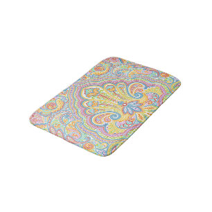 Oranje Lime Green Pink Paisley Floral Art Motif Badmat