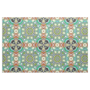 Oranje Lime Green Turquoise Bali Batik Pattern Stof