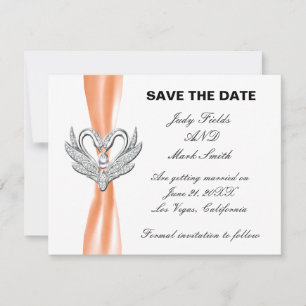 Oranje lint zilveren zwanen Save The Date kaart