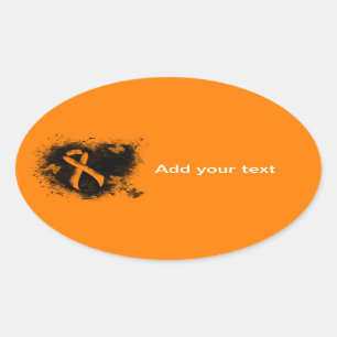 Oranje lintgegraven hart ovale sticker