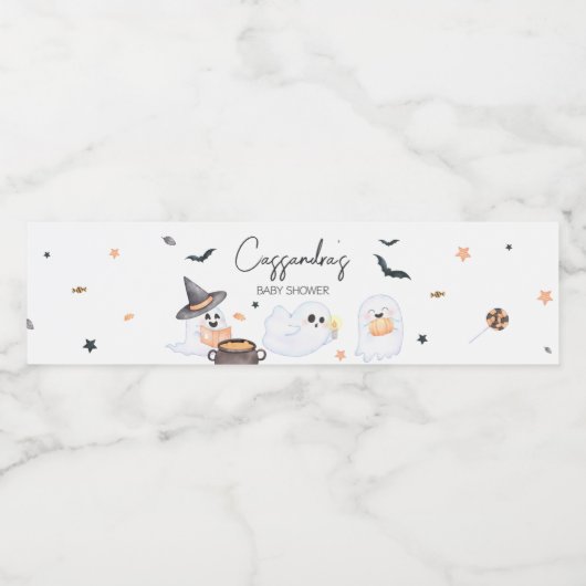 Oranje Little Boo Halloween Baby shower Waterfles Etiket (Enkel label)