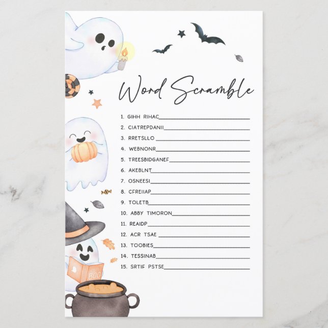 Oranje Little Boo Halloween Word Scramble Game (Voorkant)