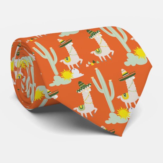 Oranje Llamas in Sombreros Funny Pattern Stropdas (Opgerold)