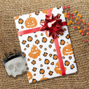 Oranje luipaard print pompoenpatroon Halloween Cadeaupapier