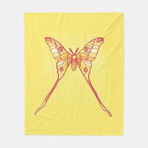 Oranje Luna Moth Art – Kleurrijk Insect Fleece Deken