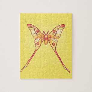 Oranje Luna Moth Art – Kleurrijk Insect Legpuzzel