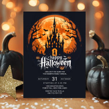 Oranje Maan Geheime Kasteel Halloween Feest Uitnod