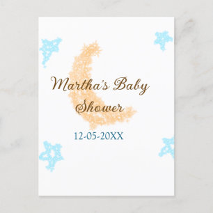 Oranje maanblauwe sterren glitter baby shower spra briefkaart
