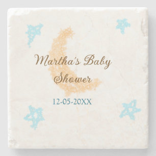 Oranje maanblauwe sterren glitter baby shower spra stenen onderzetter