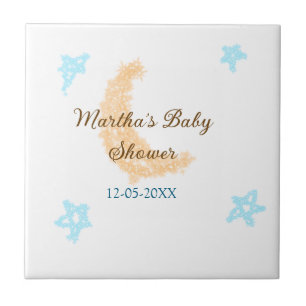 Oranje maanblauwe sterren glitter baby shower spra tegeltje