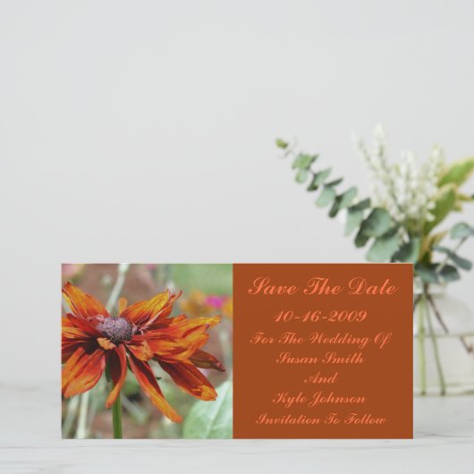 Oranje Madeliefje Bloem Trouwen Datum Opslaan Save The Date (Staand voorkant)