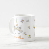 Oranje madeliefjes eenhoorn prinses kroon koffiemok (Voorkant links)