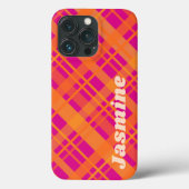 Oranje magenta plaid patroon aangepaste naam Case-Mate iPhone case (Achterkant)
