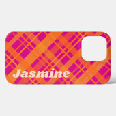 Oranje magenta plaid patroon aangepaste naam Case-Mate iPhone case (Achterkant (horizontaal))