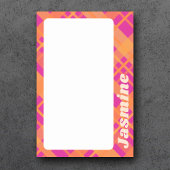 Oranje magenta plaid patroon aangepaste naam post-it® notes