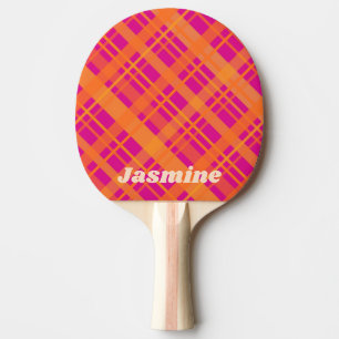 Oranje magenta plaid patroon aangepaste naam tafeltennisbatje