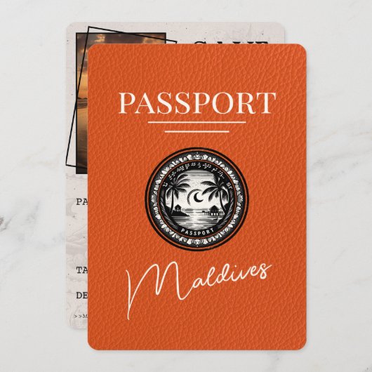 Oranje Malediven Paspoort Bewaar de datum Save The Date (Voorkant / Achterkant)