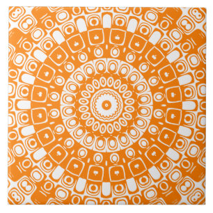 Oranje Mandala Geometrisch Patroon Tegeltje