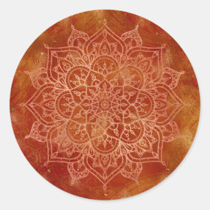 Oranje Mandala & Gold Glam Modern Chic Ronde Sticker