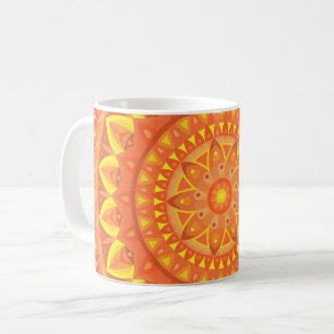 Oranje Mandala Warm Boho Levendig Geometrisch Patr Koffiemok