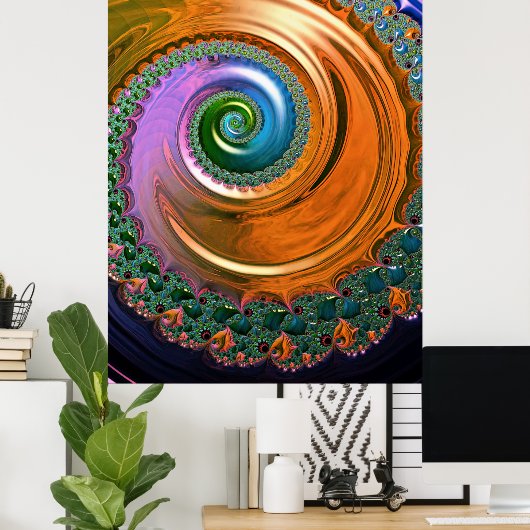 Oranje Mandelbrot Swirl-Poster Poster (Thuiskantoor)