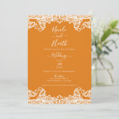 Oranje Mango & White Lace Elegant Wedding Kaart (Staand voorkant)