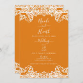 Oranje Mango & White Lace Elegant Wedding Kaart (Voorkant / Achterkant)