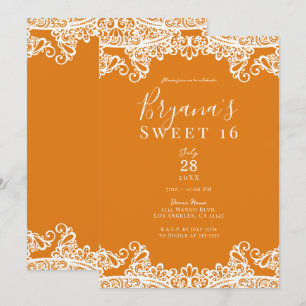 Oranje Mango Witte Kant Elegant Zoete 16 Feestje Kaart