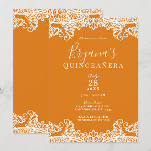 Oranje Mango & Witte Kant Elegante Quinceañera Kaart