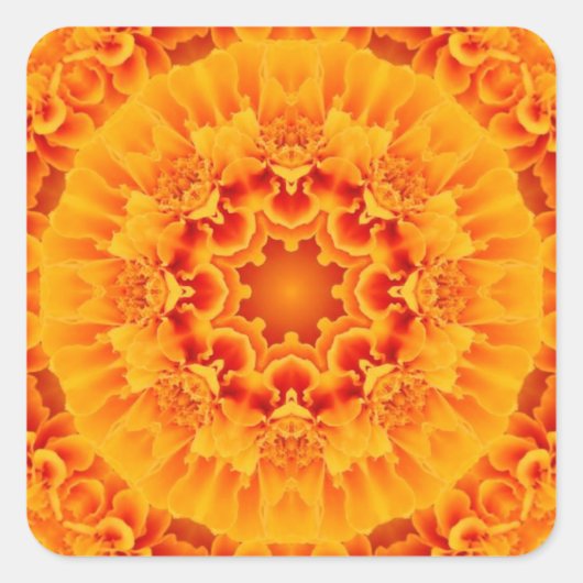 Oranje Marigold Mandala Vierkante Sticker (Voorkant)