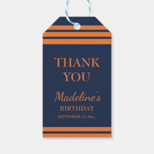 Oranje Marineblauw Gestreepte Verjaardagsfeest Bed Cadeaulabel