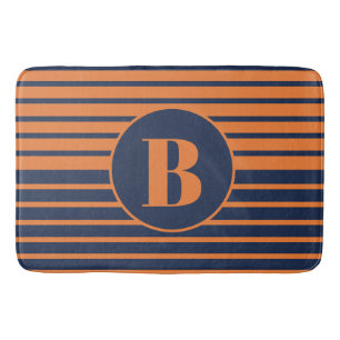 Oranje marineblauw Striped Monogram Bath Mat