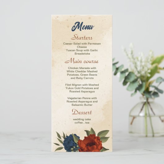 oranje marinebloemen bruiloft menu (Staand voorkant)