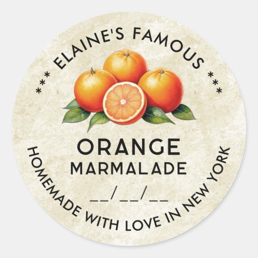  oranje marmelade aangepaste sticker met datum (Voorkant)
